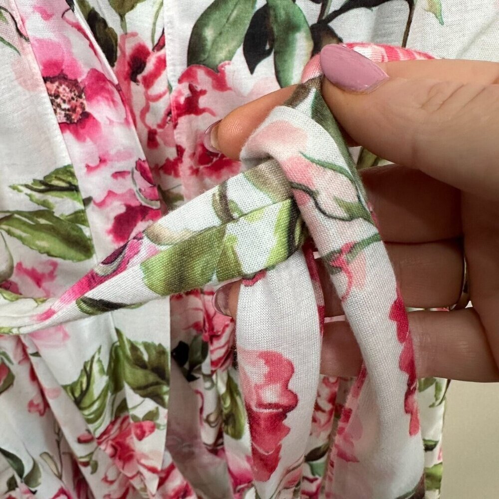 Show Me Your Mumu Womens One Size Floral Robe White Pink Belted Lightweight - Picture 3 of 8